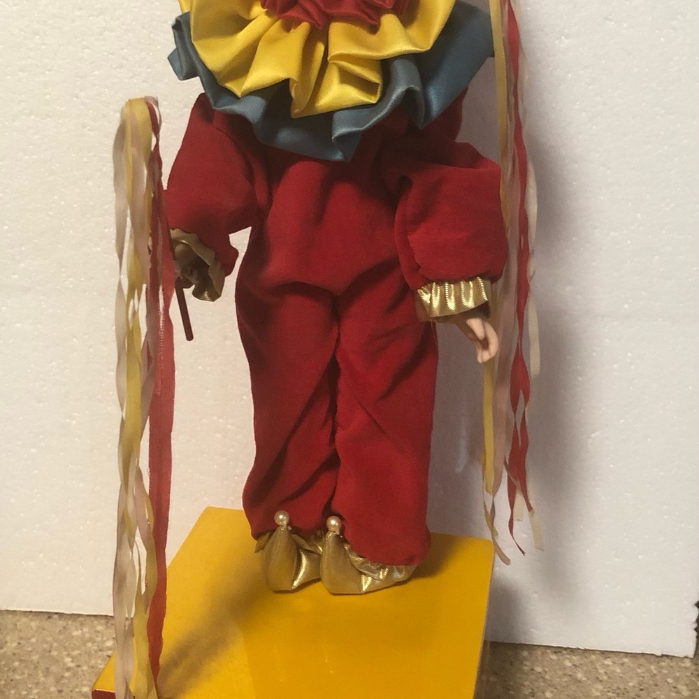Enesco Clown Doll in Red, Yellow, Gold